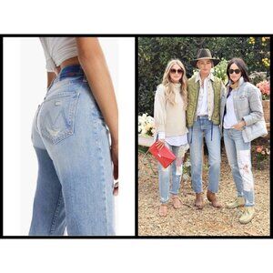 💕MOTHER💕  Patchwork Tomcat Ankle Undone Hem Jean High Rise New Hobbies 24 NWT